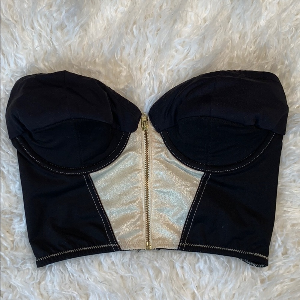 TOPSHOP Black and cream swim top/ crop top